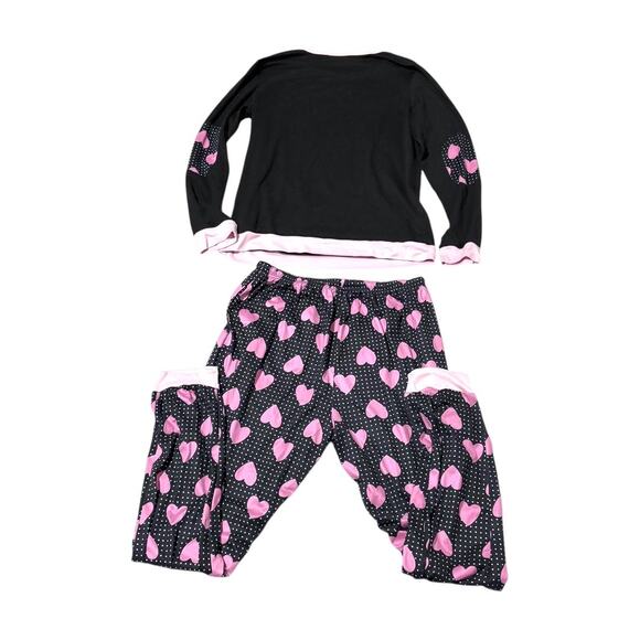 I Love Sleep Pajama Set - Long Sleeve Elbow Patch Top & Heart Dot Pants - Medium - Picture 4 of 16